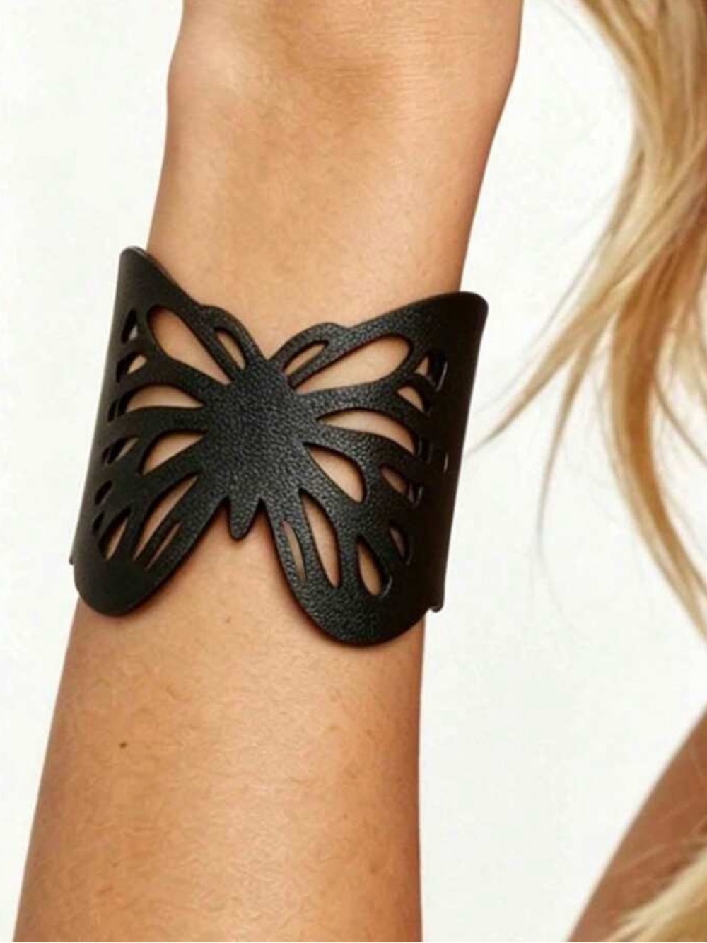 Hollow Gothic Subculture Butterfly Black Double Layer PU Leather Bracelet‎